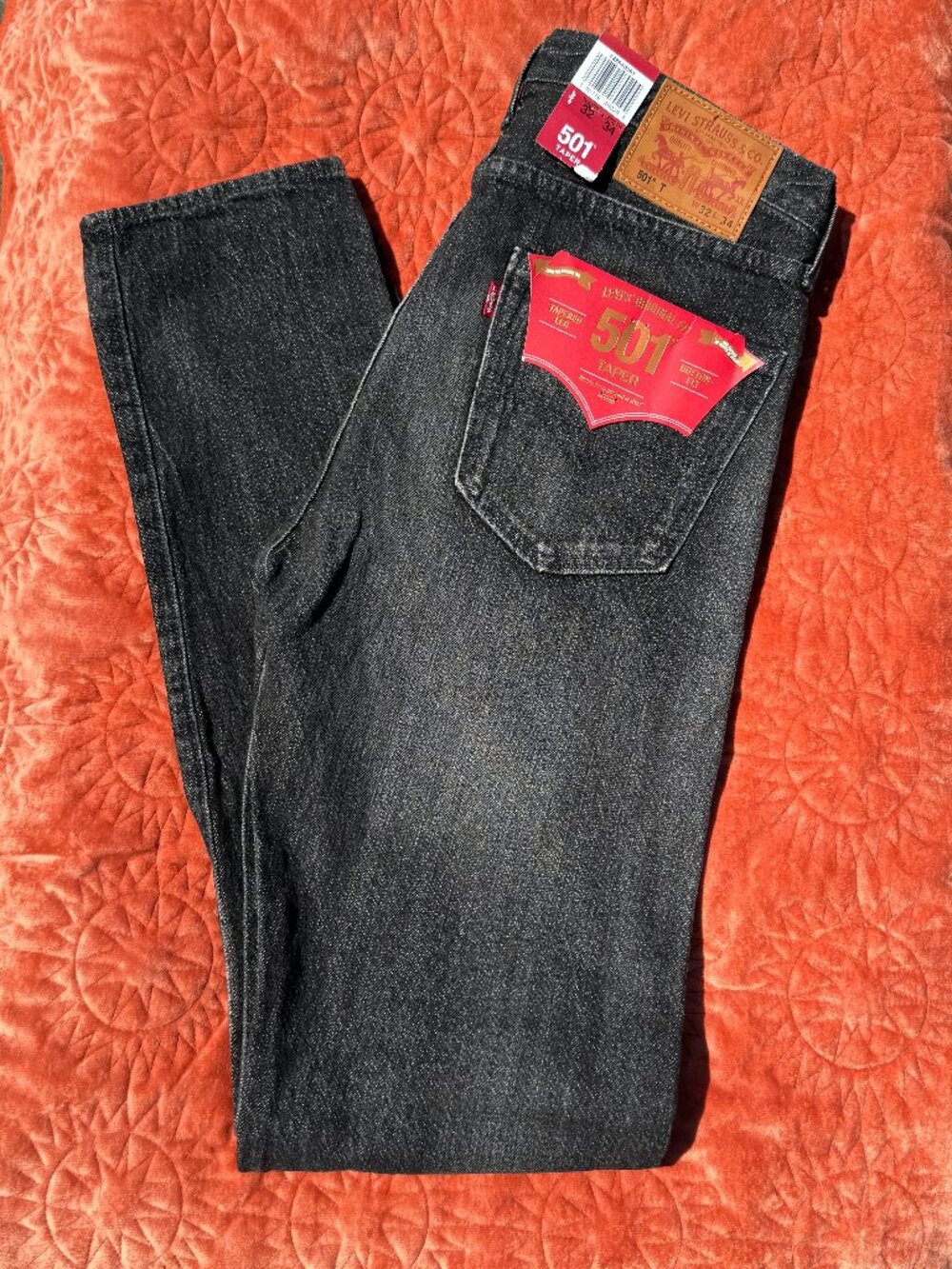 Levi 501 Taper Black Wash Button Fly Size W32 - L34 NWT